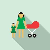 mère avec fille et bébé en icône de landau rouge vecteur