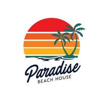 logo d'illustration vectorielle de coucher de soleil sur la plage, parfait pour le t-shirt et le logo de la maison de plage vecteur