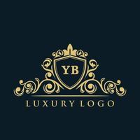 logo lettre yb avec bouclier d'or de luxe. modèle vectoriel de logo d'élégance.