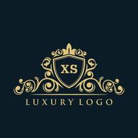 logo lettre xs avec bouclier d'or de luxe. modèle vectoriel de logo d'élégance.