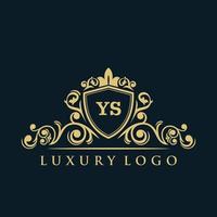 logo lettre ys avec bouclier d'or de luxe. modèle vectoriel de logo d'élégance.