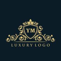 logo lettre ym avec bouclier d'or de luxe. modèle vectoriel de logo d'élégance.