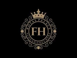 lettre fh logo victorien de luxe royal antique avec cadre ornemental. vecteur