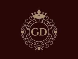 lettre gd logo victorien de luxe royal antique avec cadre ornemental. vecteur