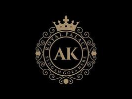 lettre ak logo victorien de luxe royal antique avec cadre ornemental. vecteur