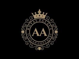 lettre aa logo victorien de luxe royal antique avec cadre ornemental. vecteur