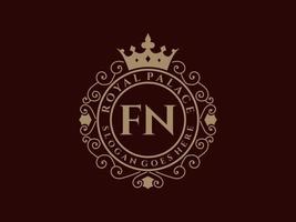 lettre fn logo victorien de luxe royal antique avec cadre ornemental. vecteur