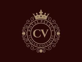 lettre cv logo victorien de luxe royal antique avec cadre ornemental. vecteur