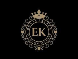 lettre ek logo victorien de luxe royal antique avec cadre ornemental. vecteur