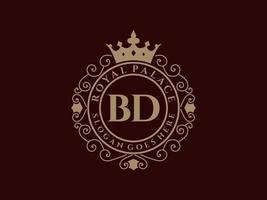 lettre bd logo victorien de luxe royal antique avec cadre ornemental. vecteur