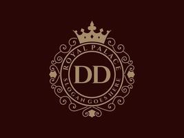 lettre dd logo victorien de luxe royal antique avec cadre ornemental. vecteur