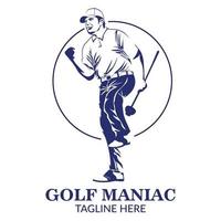 logo vectoriel de joueur de golf, dans un style dessiné à la main, bon pour la boutique de golf, le club, le tournoi, le logo de l'événement et la marque de mode de golf