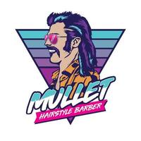 homme avec une coiffure de mulet et une chemise à col rouge de style rétro, bon pour le logo du club et la conception de t-shirt vecteur