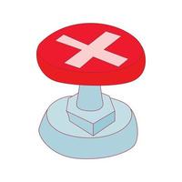 bouton rouge avec icône de signe de croix, style cartoon vecteur