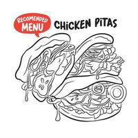 illustration vectorielle de pitas au poulet, parfaite pour l'affiche du restaurant, le menu, la conception de la décoration murale vecteur