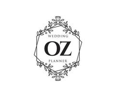 collection de logos de monogramme de mariage lettre initiales oz, modèles minimalistes et floraux modernes dessinés à la main pour cartes d'invitation, réservez la date, identité élégante pour restaurant, boutique, café en image vectorielle vecteur