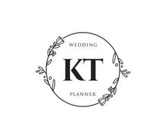 logo féminin initial kt. utilisable pour les logos nature, salon, spa, cosmétique et beauté. élément de modèle de conception de logo vectoriel plat.