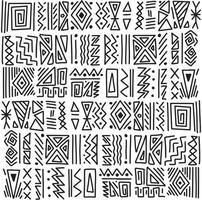 affrontement tribal ethnique africain ornement sans soudure de fond. motif de symboles dessinés à la main en noir et blanc. fond d'écran vectoriel, texture, conception d'impression vecteur
