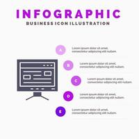 ordinateur en ligne étude éducation solide icône infographie 5 étapes présentation fond vecteur