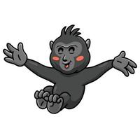 mignon petit dessin animé de macaque noir à crête posant vecteur