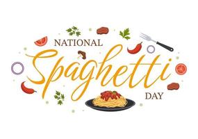 journée nationale des spaghettis le 4 janvier avec une assiette de nouilles italiennes ou de pâtes différents plats dans une illustration de modèle dessiné à la main de dessin animé plat vecteur