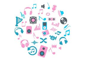 Vecteur d'icônes de musique de cercle rose et bleu