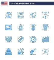 16 usa bleu signes célébration de la fête de l'indépendance symboles de bouteille usa guirlande carte unie modifiable usa day vector design elements