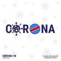 république démocratique du congo coronavirus typographie covid19 pays bannière rester à la maison rester en bonne santé prendre soin de sa propre santé vecteur