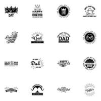 bonne fête des pères salutation main lettrage badges 16 noir faute de frappe isolé sur blanc typographie modèle de conception pour affiche bannière carte cadeau t shirt impression étiquette autocollant rétro vintage style vecteur je