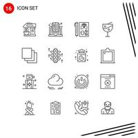 16 ensemble de contours d'interface utilisateur de signes et symboles modernes de codage de verre de jus de groupe programmation de verre de jus de fruits éléments de conception vectoriels modifiables vecteur