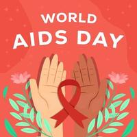 journée mondiale du sida au design plat avec mains et ruban arc rouge