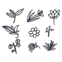 brindilles de doodle dessinés à la main feuilles et fleurs vecteur d'illustration