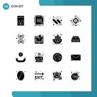 interface mobile ensemble de glyphes solides de 16 pictogrammes d'éléments de conception vectoriels modifiables de nuit mondiale de célébration internet web vecteur