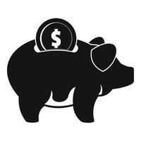 icône d'argent de cochon, style noir simple vecteur