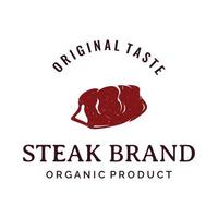 création de logo de steak house ou de viande fraîche vintage. Viande grillée de qualité supérieure. Insigne de typographie pour restaurant rétro, bar et café. vecteur