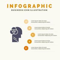 intelligence humaine tête intelligente humaine icône solide infographie 5 étapes fond de présentation vecteur
