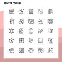 ensemble d'icônes de ligne de processus créatif ensemble 25 icônes conception de style minimalisme vecteur icônes noires ensemble pack de pictogrammes linéaires