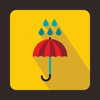 parapluie rouge et icône de gouttes de pluie, style plat vecteur