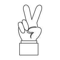 main avec icône de signe de victoire, style de contour vecteur