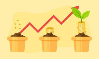 arbre d'argent en pot. infographie sur la croissance des bénéfices financiers avec des étapes de croissance des pièces de monnaie. revenu d'investissement des entreprises de l'économie. stratégie de revenu de concept de vecteur augmentant les gains d'épargne.