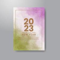 modèle de carte de bonne année 2023 avec fond aquarelle vecteur