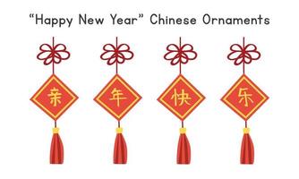 ensemble vectoriel de clipart d'ornements du nouvel an chinois. étiquettes ou étiquettes chinoises décoratives simples, texte chinois signifie bonne année dessin animé illustration vectorielle plane. concept de nouvel an lunaire asiatique