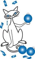 chat noël bleu boules de noël vecteur
