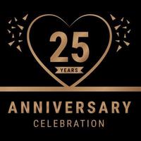 Logotype de célébration d'anniversaire de 25 ans. logo anniversaire avec couleur dorée isolée sur fond noir, création vectorielle pour la célébration, carte d'invitation et carte de voeux. illustration vectorielle eps10 vecteur