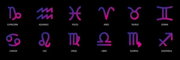 ensemble d'astrologie graphique vectoriel. une représentation géométrique simple des signes du zodiaque pour horoscope avec titres. vecteur eps10