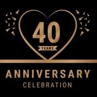Logotype de célébration d'anniversaire de 40 ans. logo anniversaire avec couleur dorée isolée sur fond noir, création vectorielle pour la célébration, carte d'invitation et carte de voeux. illustration vectorielle eps10 vecteur
