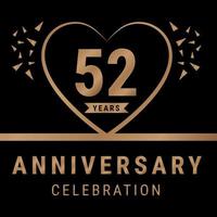 Logotype de célébration d'anniversaire de 52 ans. logo anniversaire avec couleur dorée isolée sur fond noir, création vectorielle pour la célébration, carte d'invitation et carte de voeux. illustration vectorielle eps10 vecteur