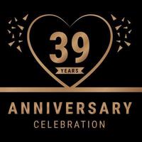 Logotype de célébration d'anniversaire de 39 ans. logo anniversaire avec couleur dorée isolée sur fond noir, création vectorielle pour la célébration, carte d'invitation et carte de voeux. illustration vectorielle eps10 vecteur