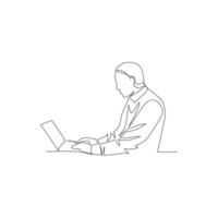 illustration vectorielle d'un homme travaillant sur un ordinateur portable dessiné dans un style d'art en ligne vecteur