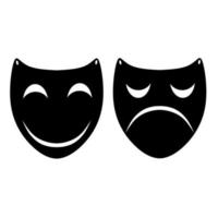illustration vectorielle de masques de théâtre de comédie et de tragédie avec deux émoticônes de visage heureux et triste. idéal pour les arts de la scène traditionnels et les logos d'acteur. vecteur